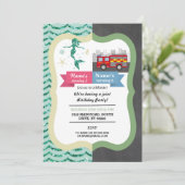 マーメイド&消防車の共同ボーイガール誕生日 招待状 (スタンド正面)