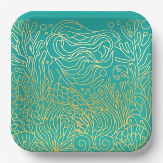 マーメイド – 金ゴールド ペーパープレート (正面)