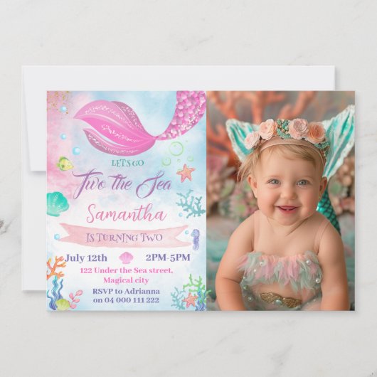 マーメイド 2nd フォト バースデー ガール アンダーザシー 招待状 (正面)