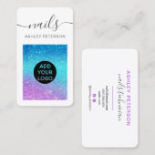 マーメイモダンドグリッターパープルブルー爪、 ネイル 名刺 (正面/裏面)