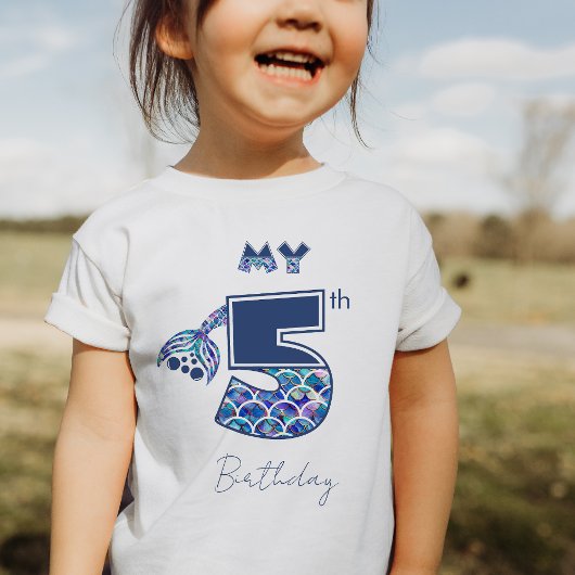 マーメカラフルーはかりで測ド小さな女の子第5誕生日 Tシャツ