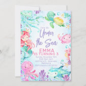 マーメカラフルードアンダーザシー誕生日招待状 招待状 (正面)