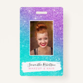 マーメガーリーイドパープルグリッターチックターコイズグラデーション バッジ (正面)