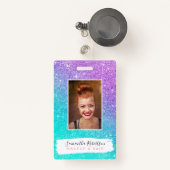 マーメガーリーイドパープルグリッターチックターコイズグラデーション バッジ (正面リトラクタブル付き)
