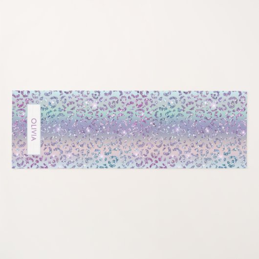 マーメガーリードグリッターヒョウ印刷モノグラム名 ヨガマット (正面(横))