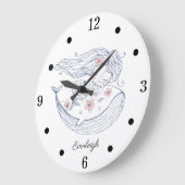 マーメパーソナライズされたイドホエールガールズ子供部屋  ラージ壁時計 (傾斜)