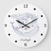 マーメパーソナライズされたイドホエールガールズ子供部屋  ラージ壁時計 (正面)