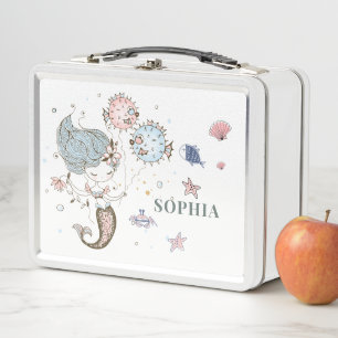 マーメパーソナライズされたードの水色 メタルランチボックス