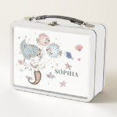 マーメパーソナライズされたードの水色 メタルランチボックス (正面)