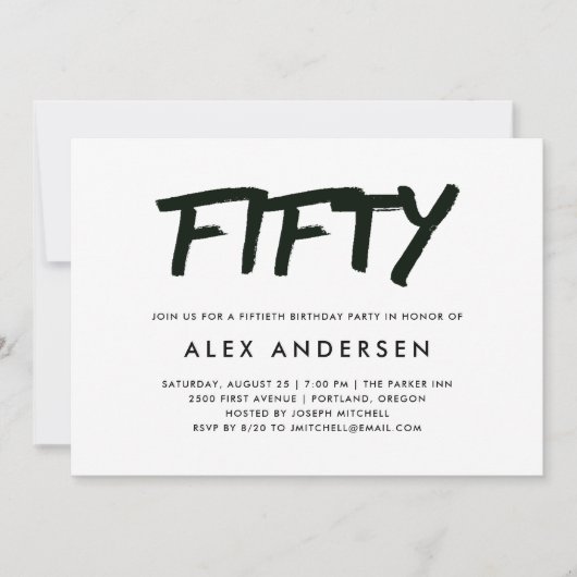 マーモダンカー|白黒50番目の誕生日 招待状 (正面)