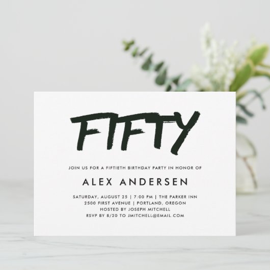 マーモダンカー|白黒50番目の誕生日 招待状 (スタンド正面)