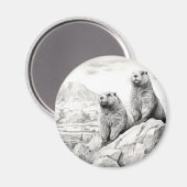 マーモットアニマルディスカバリーワイルド自然インクスケッチアート マグネット (正面/裏面)