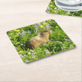 マーモットイン山レイニアワイルドフラワー スクエアペーパーコースター (アングル)