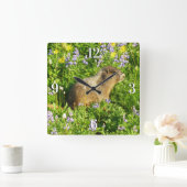 マーモットイン山レイニアワイルドフラワー スクエア壁時計 (ホーム)