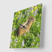 マーモットイン山レイニアワイルドフラワー スクエア壁時計 (傾斜)