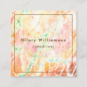 マーユニークブルストーンオレンジティール（緑がかった色）ピンク スクエア名刺 (正面)
