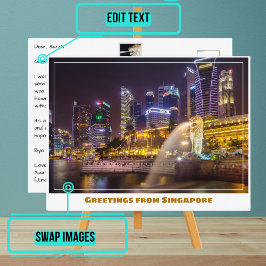 マーライオンをフィーチャーした夜のシンガポールのスカイライン ポストカード