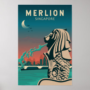 マーライオン シンガポール 旅行 ヴィンテージ アート ポスター