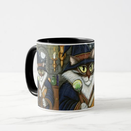 マーリンの手品師の魔法使い猫の魔法の魔術師の芸術のマグ マグカップ (正面左)
