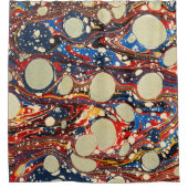 マーリング抽象芸術赤い青の渦巻き、白い円 シャワーカーテン (正面)