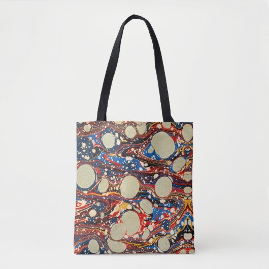 マーリング抽象芸術赤い青の渦巻き、白い円 トートバッグ (正面)