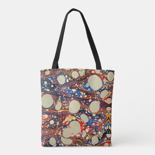 マーリング抽象芸術赤い青の渦巻き、白い円 トートバッグ (裏面)