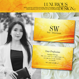 マーリング黄色オレンジ色の曲がった装飾とモノグラム 名刺