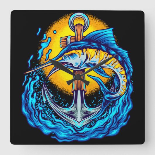 マーリンフィッシュいかり スクエア壁時計 (正面)