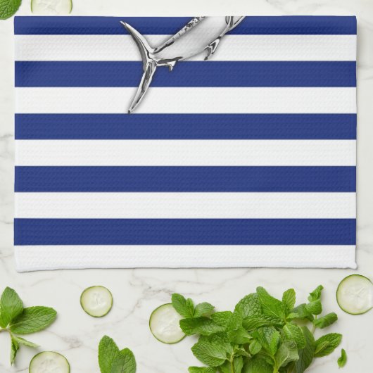 マーリンメージフィッシュクロームスタイルオン航海のストライプ キッチンタオル (折り畳み)