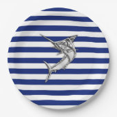 マーリンメージフィッシュクロームスタイルオン航海のストライプ ペーパープレート (正面)