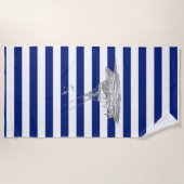 マーリン魚釣りクロムオン航海のズストライプデコール ビーチタオル (正面)