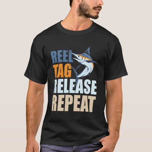 マーリン魚釣りラベル放出保護保全 Tシャツ (正面)
