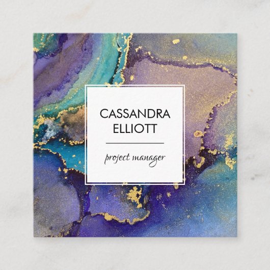 マーリーカラフルド金ゴールド抽象芸術液芸術 スクエア名刺 (正面)