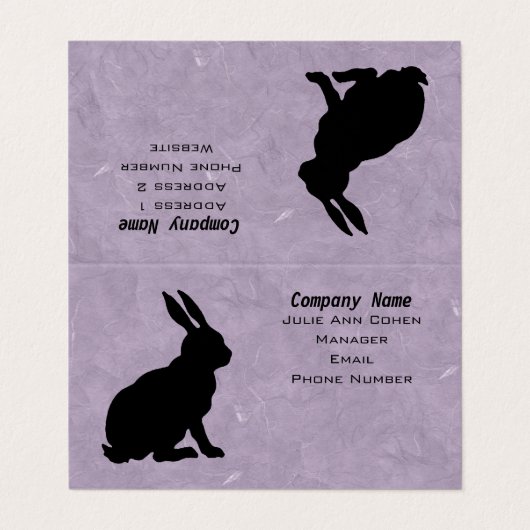 マーリーパープルに座る黒うさぎのシルエット 名刺 (外部フラット)