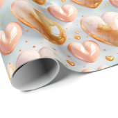 マーリーピンク、金ゴールド、ブルーバレンタインデーハート ラッピングペーパー (ロールコーナー)