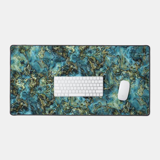 マーレクールドティール(緑がかった色)ターコイズ金ゴールドアガテアートパターン デスクマット (キーボード&マウス)