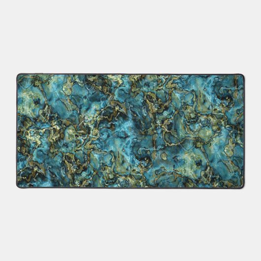 マーレクールドティール(緑がかった色)ターコイズ金ゴールドアガテアートパターン デスクマット (正面)