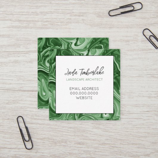 マーレ絵を描ドシッパーソナライズされたクグリーン白黒 スクエア名刺 (正面/裏面インサイチュ)