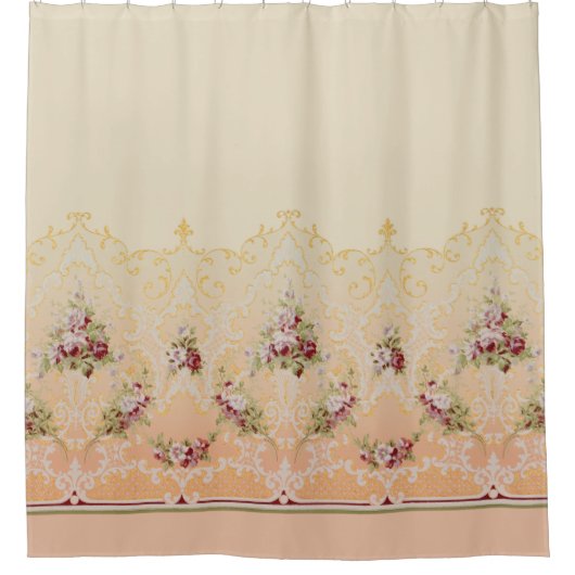 マーンエレガントの花と金ゴールドの切り身 シャワーカーテン (正面)