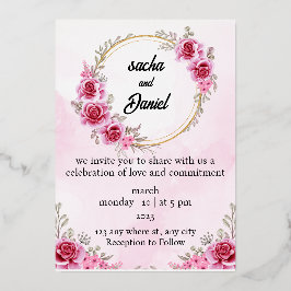 マーン素朴ウィンターウェディングフローラ 箔招待状