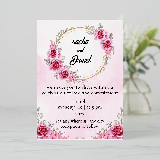 マーン素朴ウィンターウェディングフローラ 箔招待状 (立ち正面)