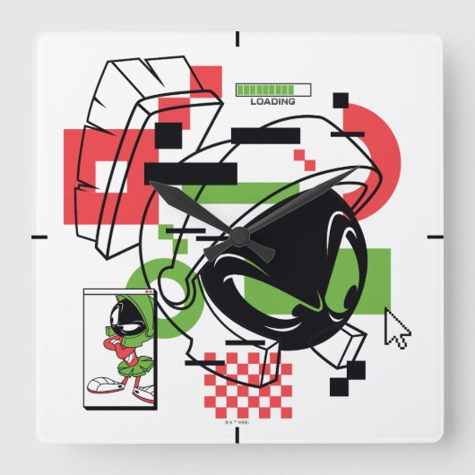 マーヴィン・ザ・火星™グリッチ スクエア壁時計 (正面)