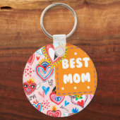 マ最高のマメカラフルキシカンハート母の日 キーホルダー (正面)