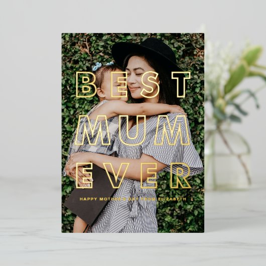 マ最高のーム |フォトハッピーマザーズデイカード 箔招待状 (立ち正面)