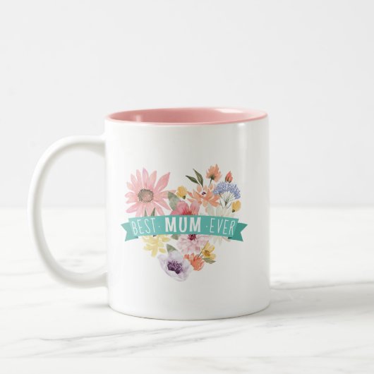 マ最高のーム |咲く野花ハート写真 ツートーンマグカップ (左)