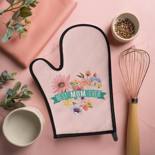 マ最高のーム |咲く野花ハート写真 鍋つかみ&鍋敷きセット