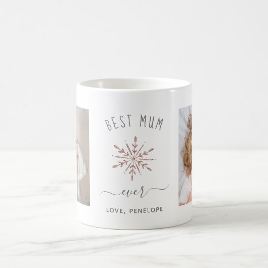 マ最高のーム | 2枚の写真とバラ金ゴールドスノーフレーク コーヒーマグカップ (中央)