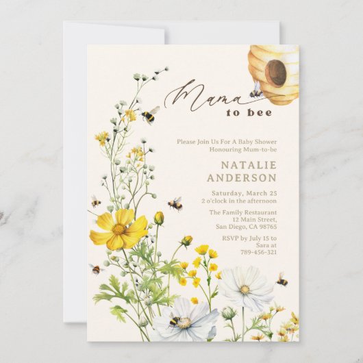 マ素朴マtoビーガーデンワイルドフラワーベビーシャワー 招待状 (正面)