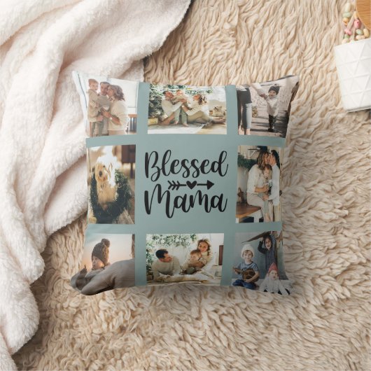マ賛美マ母の日の家族の写真コラージュ クッション (ブランケット)