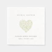 ミнимаルなダスキーグリーンの花のハートのブライダルシャワー スタンダードカクテルナプキン (正面)